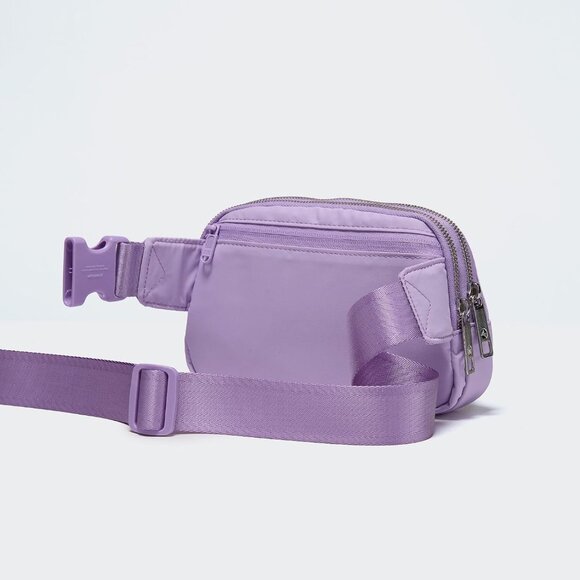 Large Lilac Purple Water-Resistant Nylon Travel Belt Bag with 5 Zipper Pockets - Picture 3 of 8